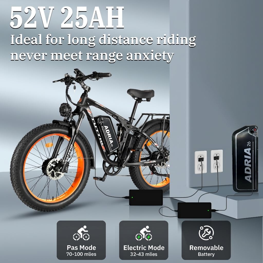 Adria26 Peak 5000W/6000W Dual Motor Ebike, 40-46MPH Electric Bike for Adults, 26