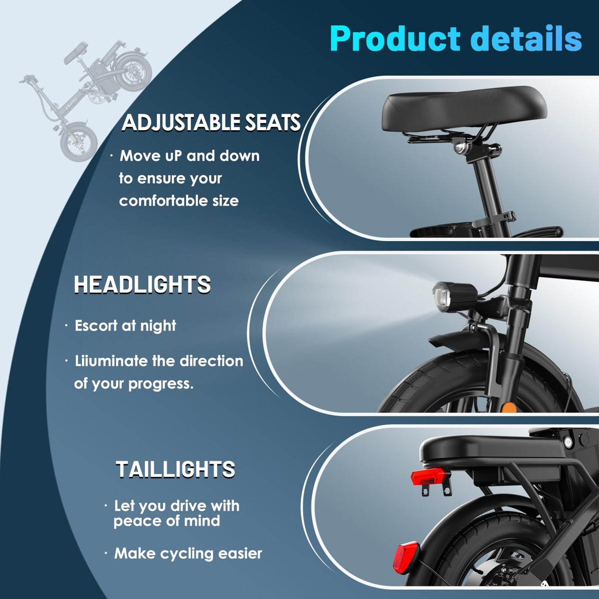 Folding Electric Bike for Adults and Teens, 14