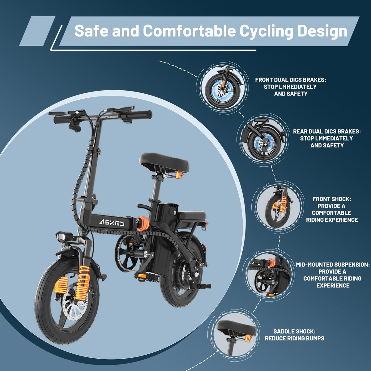 Folding Electric Bike for Adults and Teens, 14