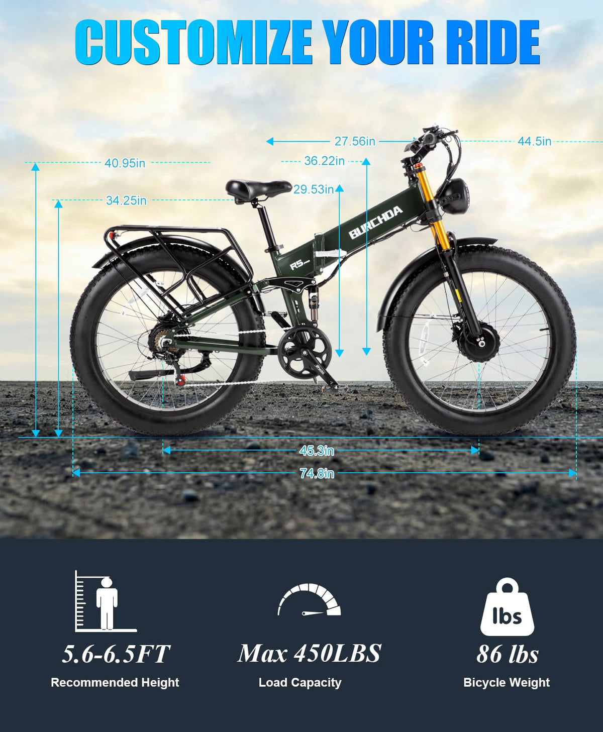 5000W Peak AWD Dual Motor Electric Bike for Adults Up to 90 Mi Long Range