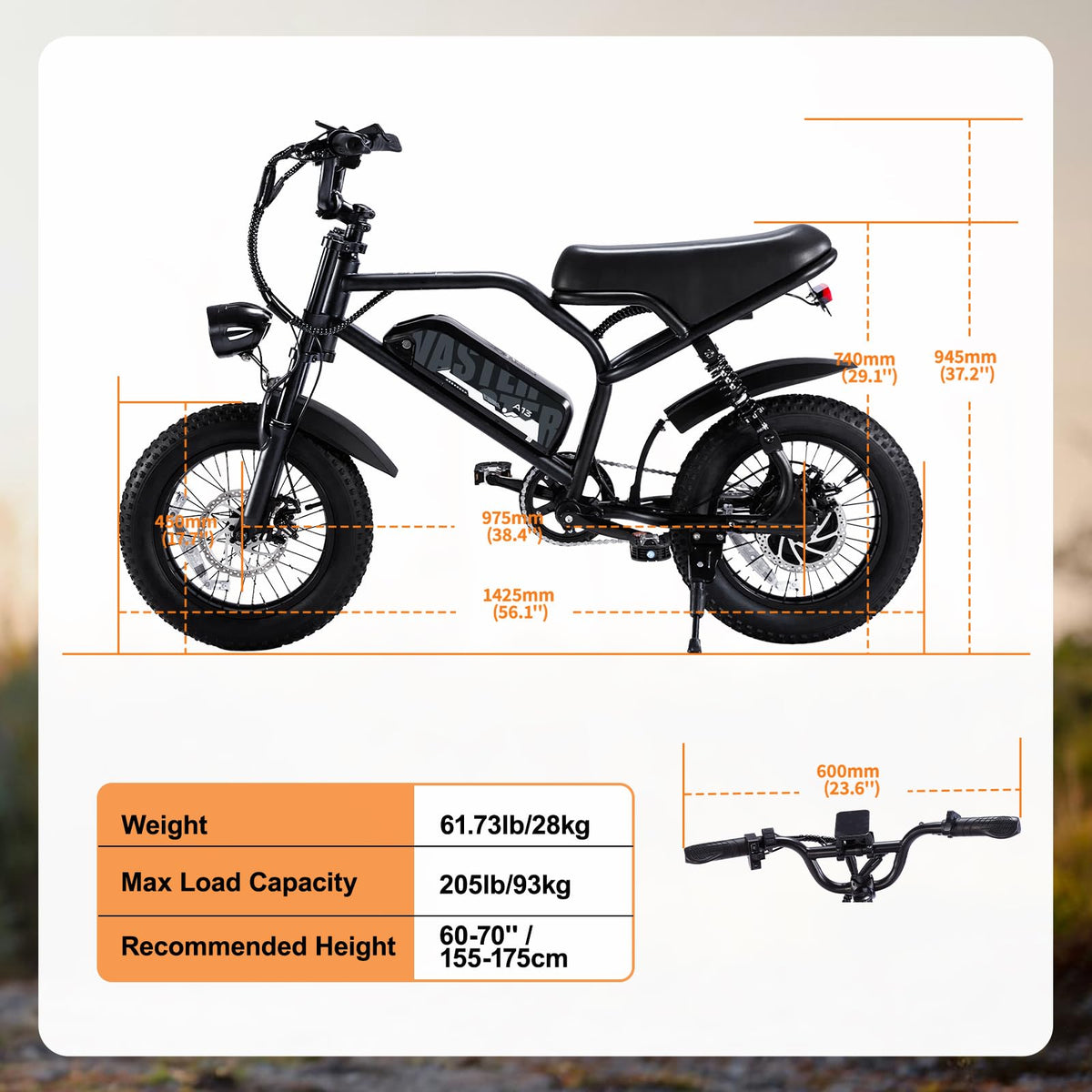 AVDLBIKE Electric Bike, 16'' Fat Tire eBike for Adults, 500W E-Bike with 36V/12.8Ah Removable Battery