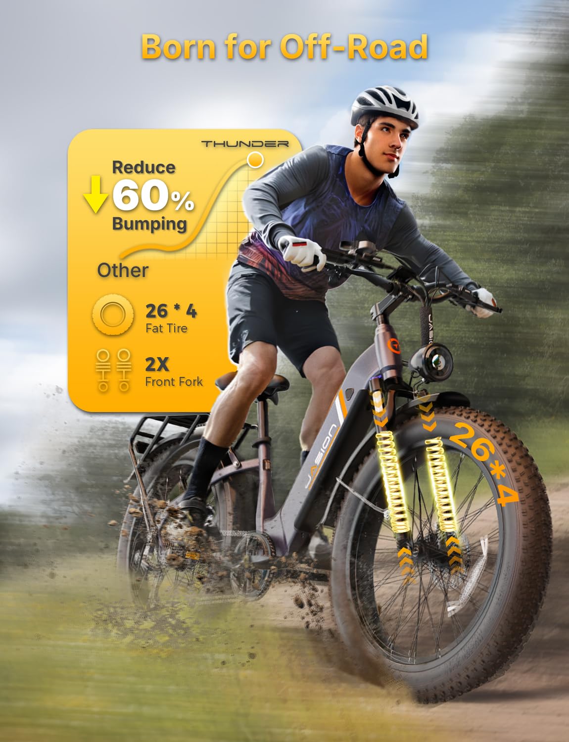 Jasion Thunder Electric Bike for Adults,1800W Peak Fat Tire E Bikes,26''x 4'',80 Miles with 864Wh Removable Battery Ebike