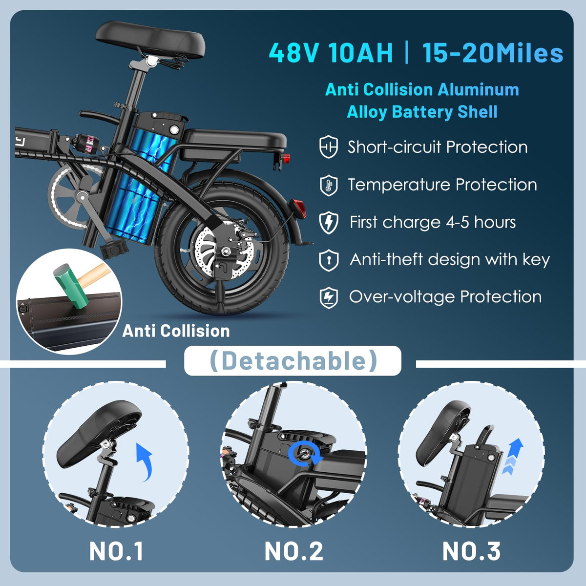 Folding Electric Bike for Adults and Teens, 14