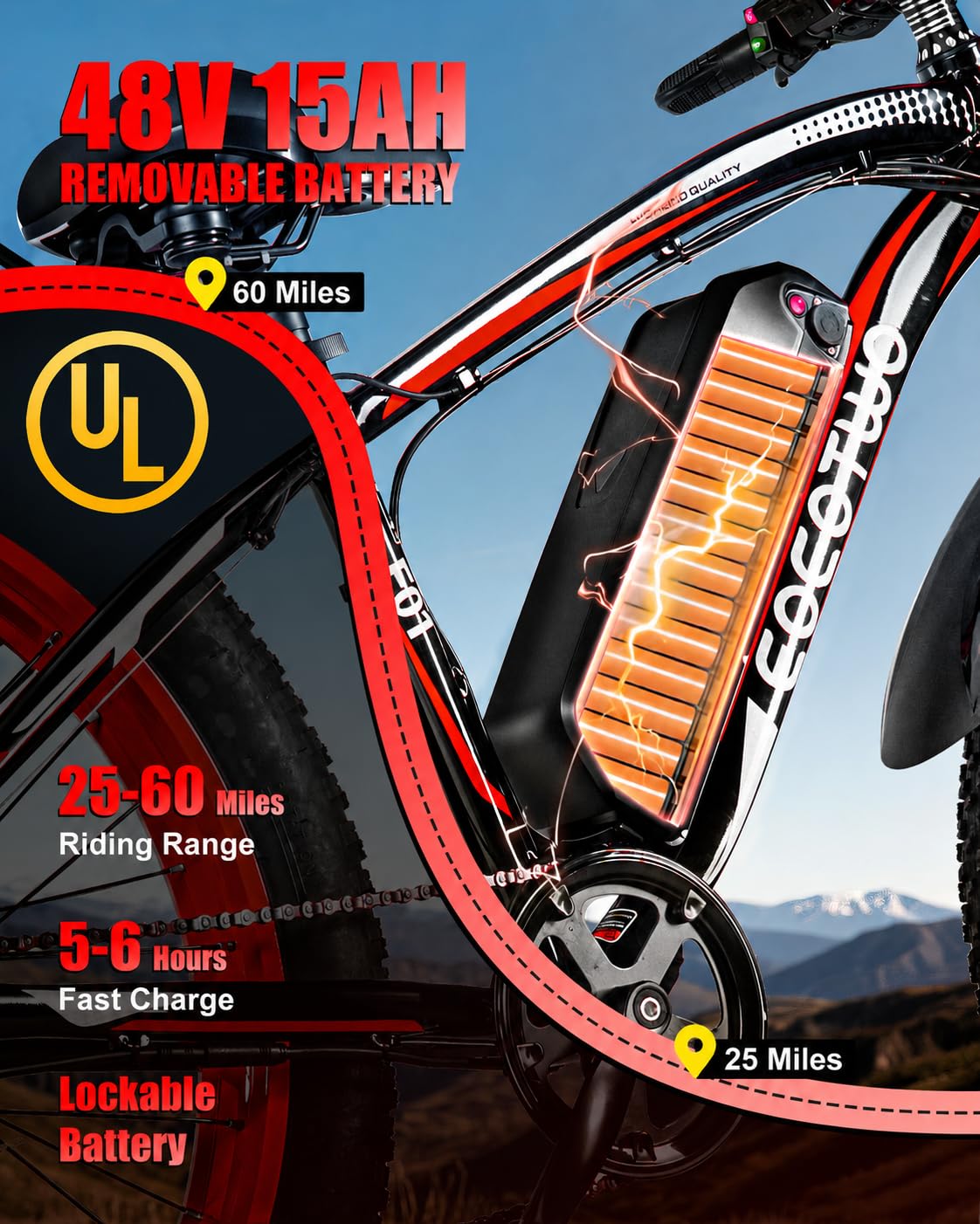 EOEOTWO Electric Bike for Adults, 1500W Peak E-Bikes, 26