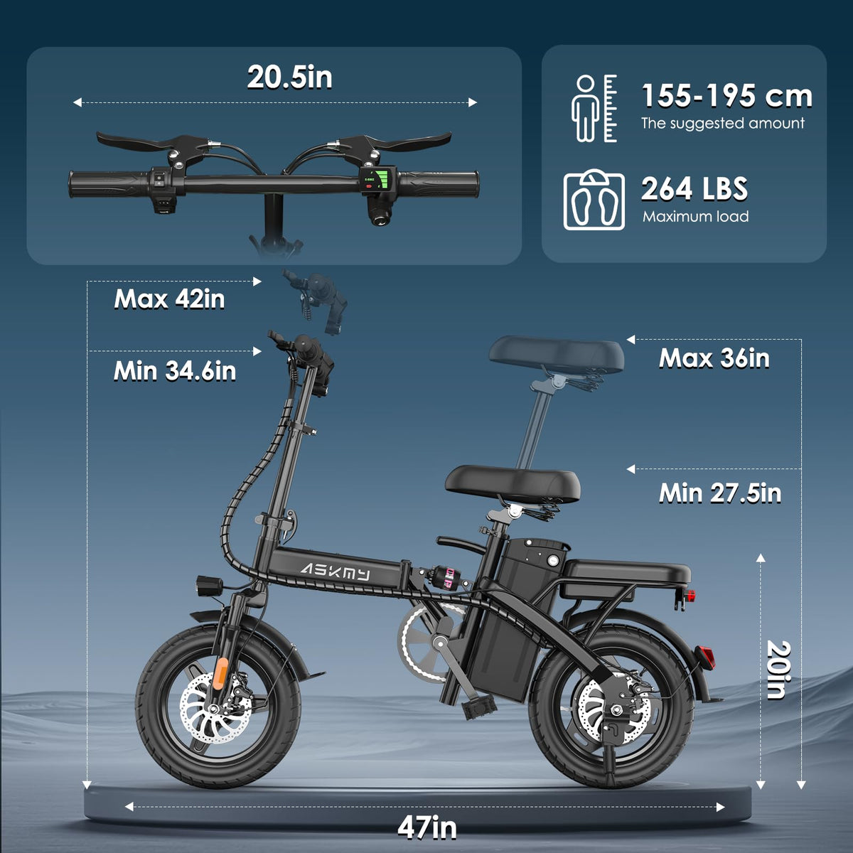 Folding Electric Bike for Adults and Teens, 14