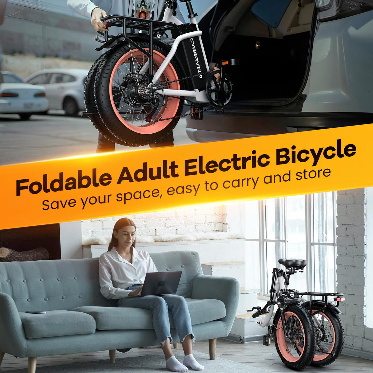 Folding Electric Bike for Adults with 1000W Peak Motor, 48V 20AH Battery up to 80 Miles, 20
