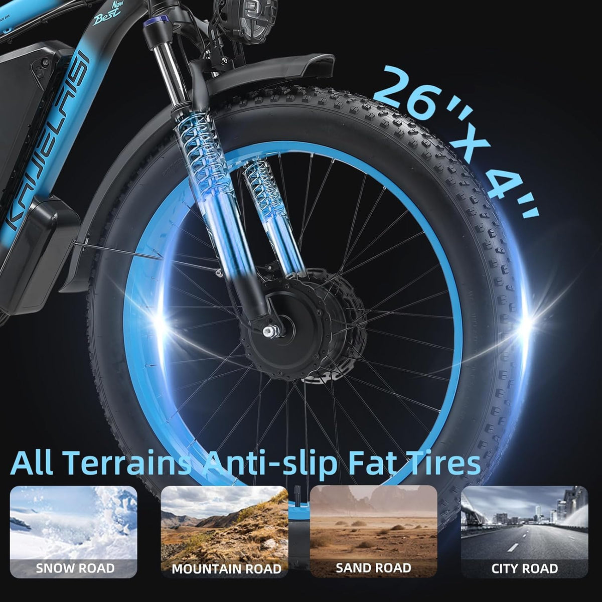 KAIJIELAISI Electric Bike for Adults AWD Ebike Dual Motor 4000W Peak 26'' Fat Tire Ebikes with 48V 22.4AH Battery