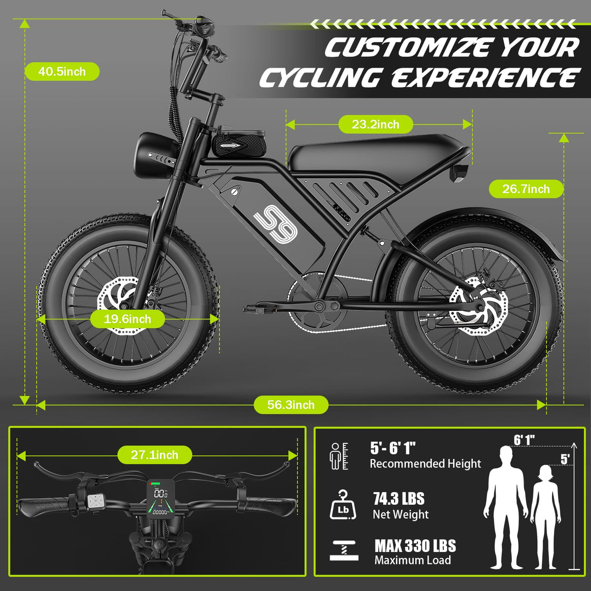 ASKGO Electric Bike for Adults Teens, 2500W Peak, 28/36 Mph & 65 Miles, 16/20