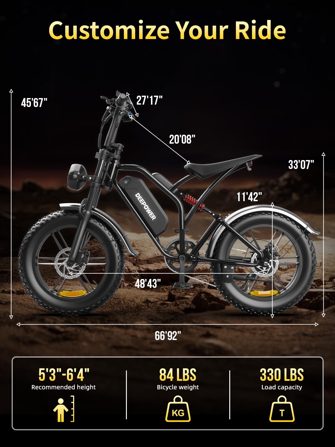 DEEPOWER S20 Electric Bike for Adults, 1500W Peak Motor, Up to 32MPH, 48V 25AH Removable Battery