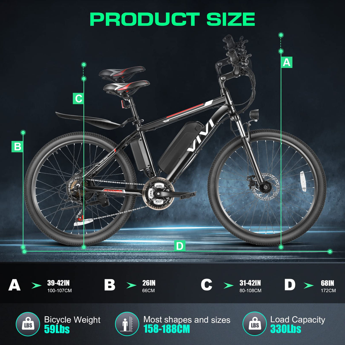 Vivi Electric Bike for Adults, Peak 750W Ebike 26