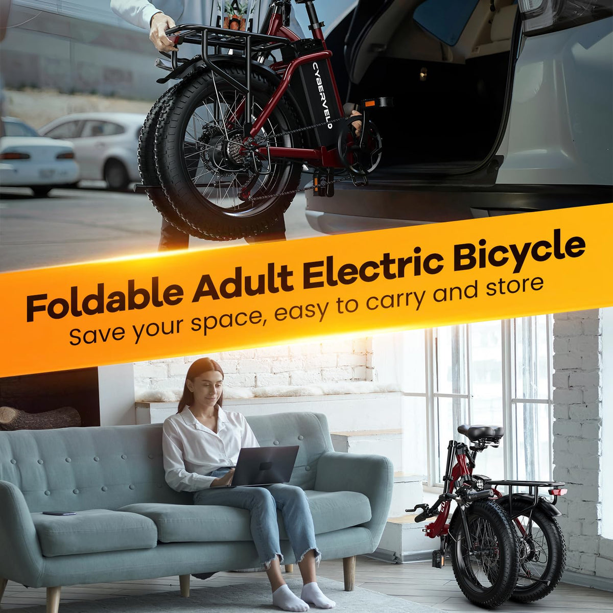 Folding Electric Bike for Adults with Peak 1000W Motor, 48V 20AH Battery up to 80 Miles, 20