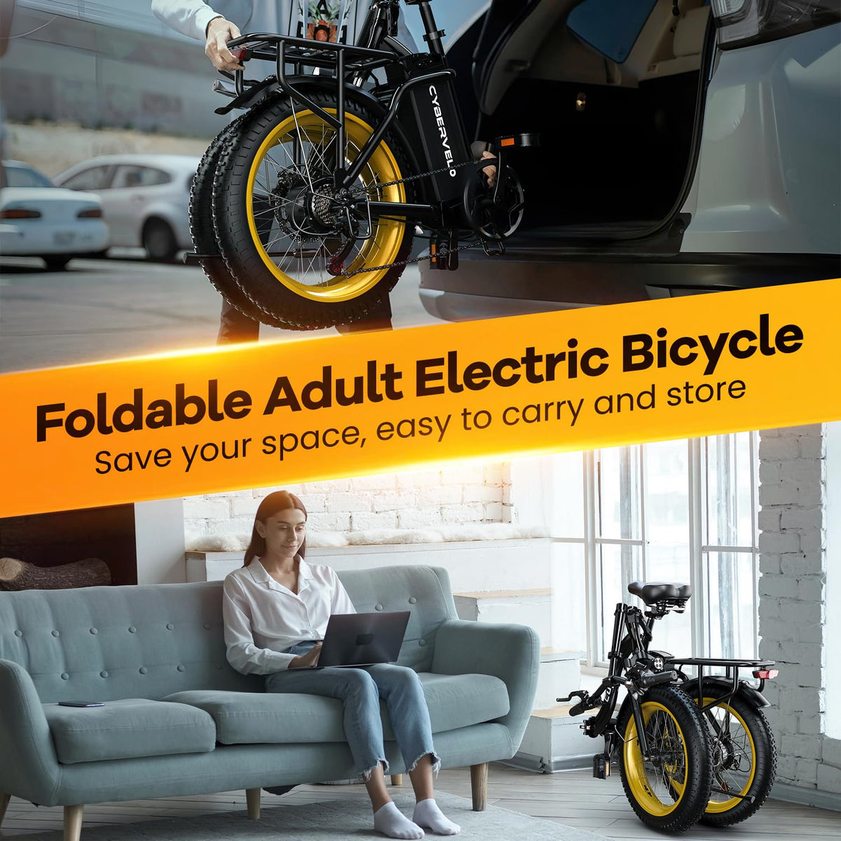 Folding Electric Bike for Adults with Peak 1000W Motor, 48V 20AH Battery up to 80 Miles, 20