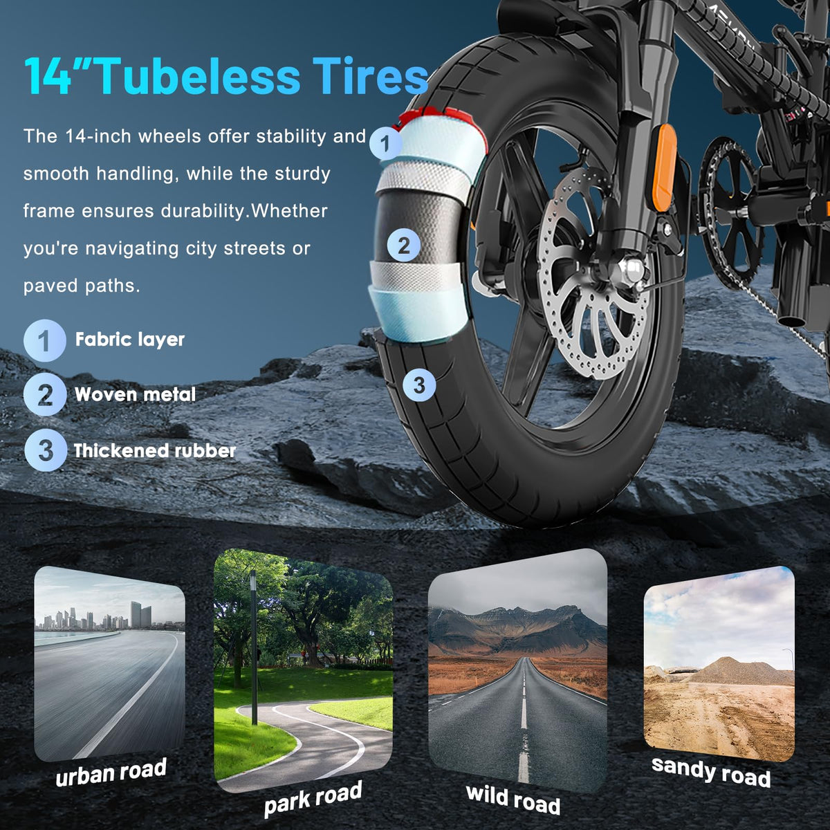 Folding Electric Bike for Adults and Teens, 14