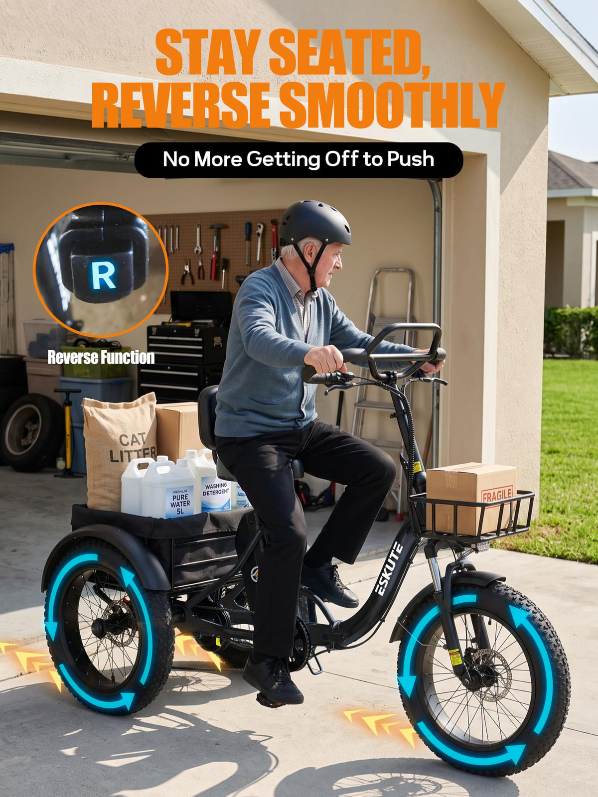 ESKUTE T300 Pro Electric Trike for Adults, 998.4Wh Long-Range Battery, 1200W Peak Motor, 20