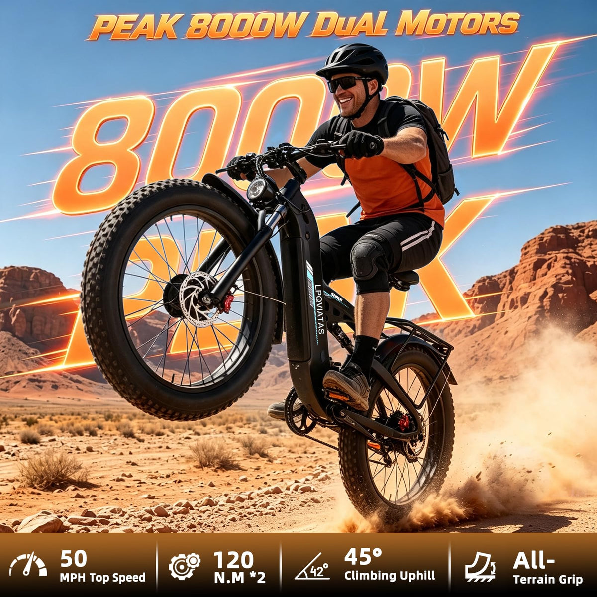 8000W Peak Electric Bike for Adults Max 50MPH 52V 30AH Up To 100 Mile Range