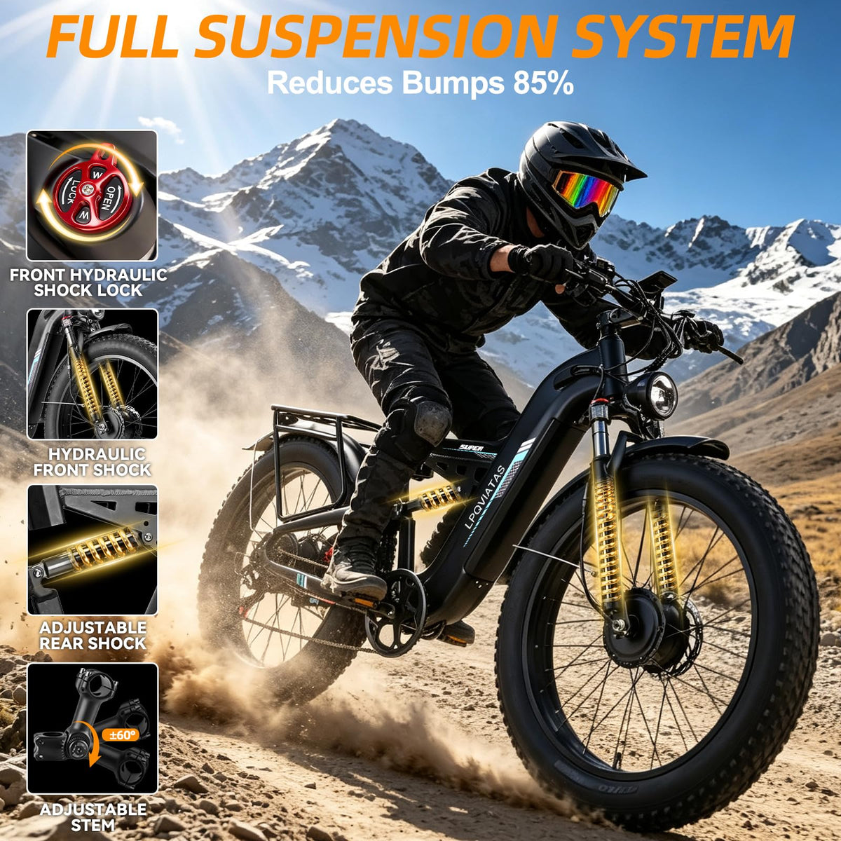 8000W Peak Electric Bike for Adults Max 50MPH 52V 30AH Up To 100 Mile Range