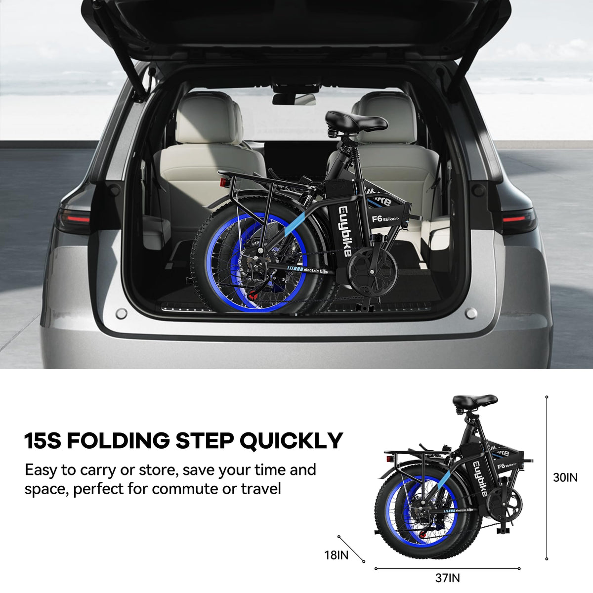 EUYBIKE Foldable Electric Bike for Adults, 48V 20Ah Removable Lithium Battery up to 80Miles, 20