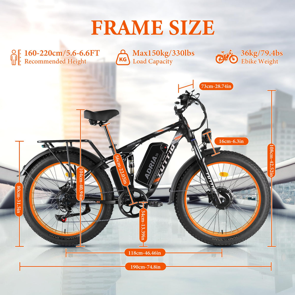 Adria26 Peak 5000W/6000W Dual Motor Ebike, 40-46MPH Electric Bike for Adults, 26