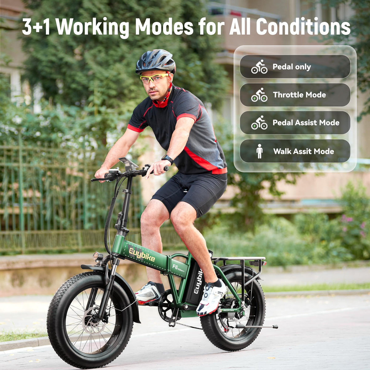EUYBIKE Foldable Electric Bike for Adults, 48V 20Ah Removable Lithium Battery up to 80Miles, 20