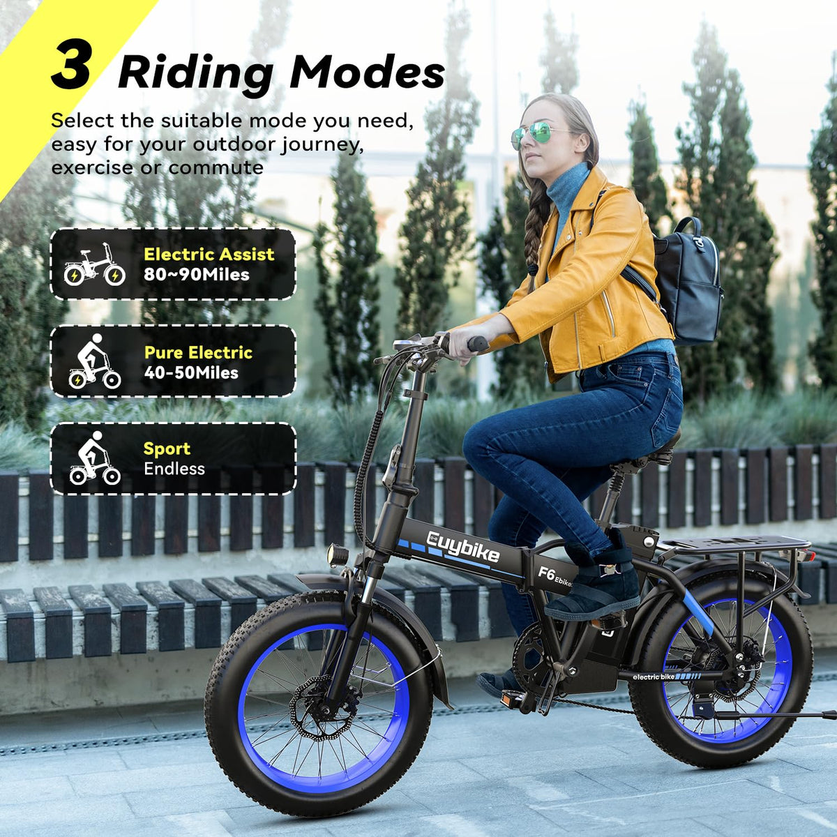 EUYBIKE Foldable Electric Bike for Adults, 48V 20Ah Removable Lithium Battery up to 80Miles, 20