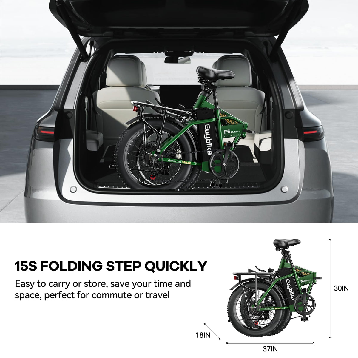 EUYBIKE Foldable Electric Bike for Adults, 48V 20Ah Removable Lithium Battery up to 80Miles, 20