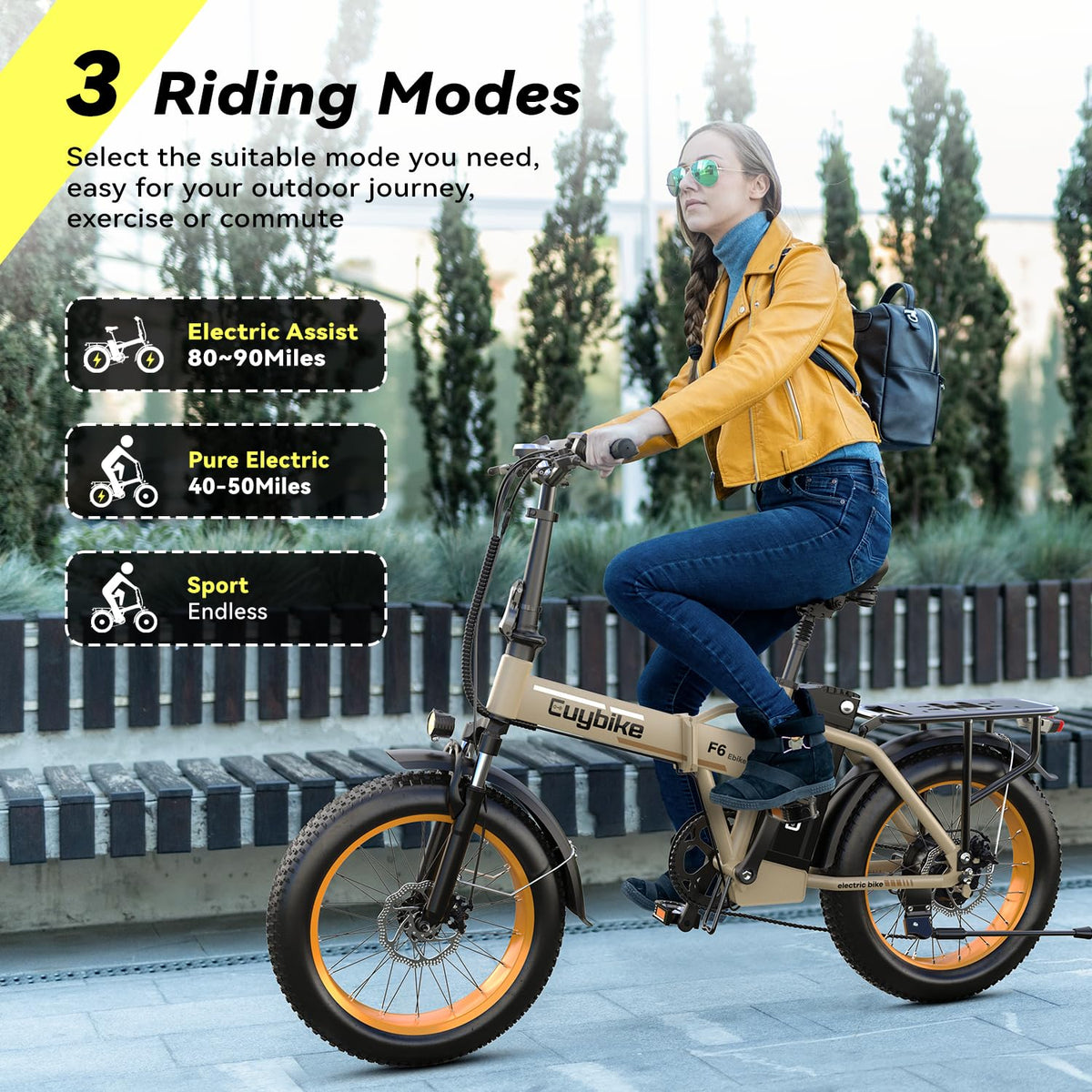 EUYBIKE Foldable Electric Bike for Adults, 48V 20Ah Removable Lithium Battery up to 80Miles, 20