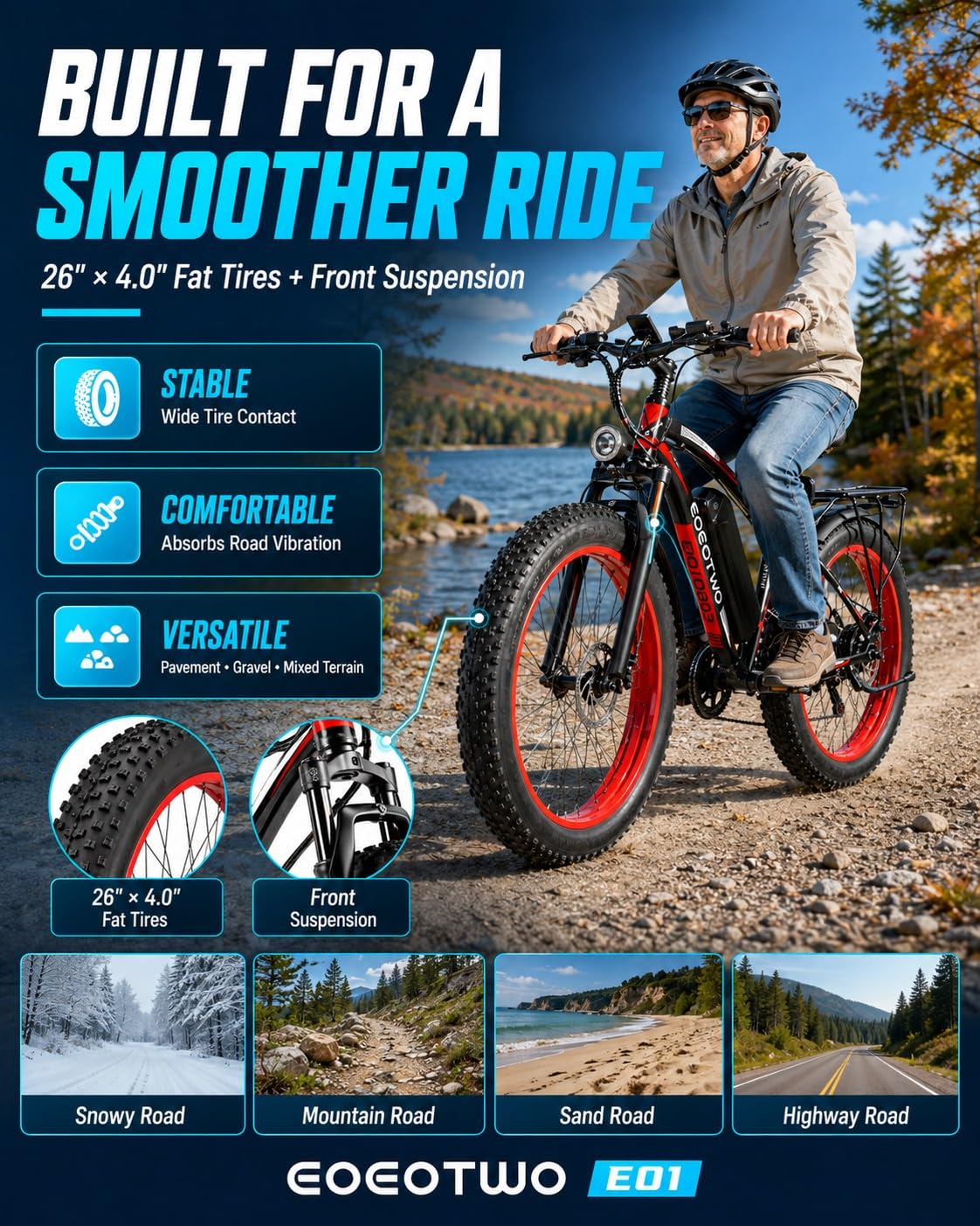 EOEOTWO Electric Bike for Adults, 1500W Peak E-Bikes, 26
