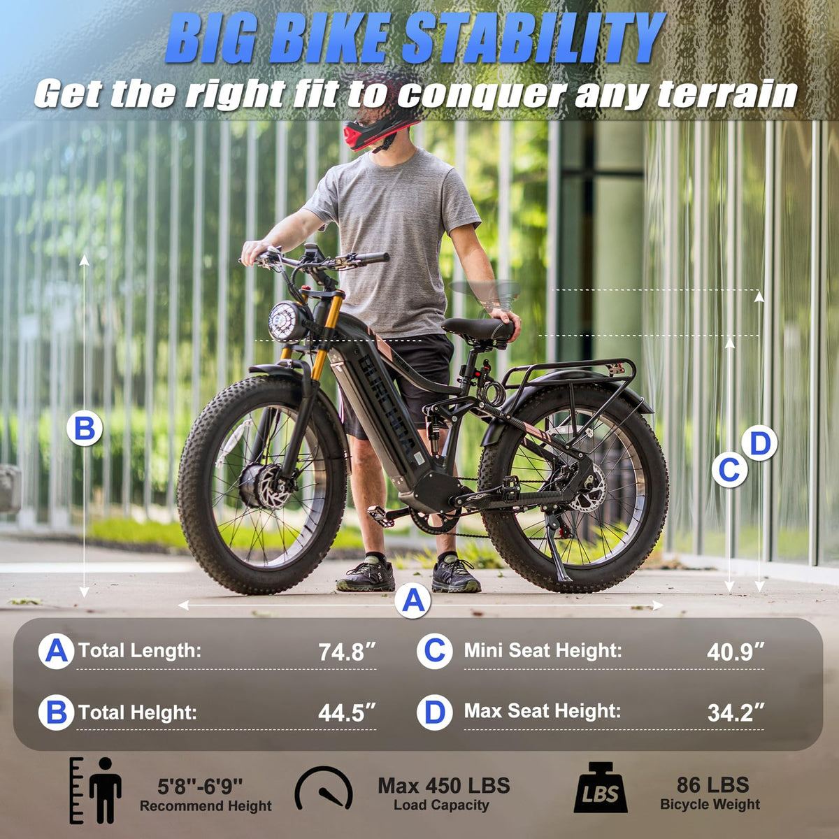 BIGUODIR 3000W Peak AWD Dual Motor Electric Bike for Adults Foldable