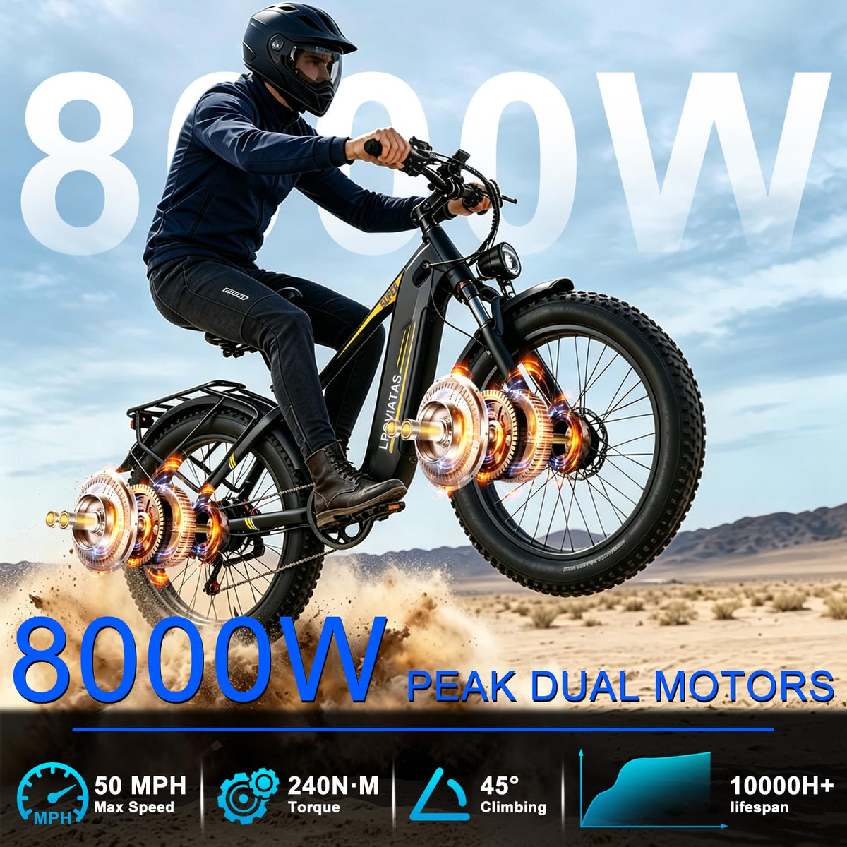 8000W-Peak Dual Motor Electric Bike for Adults,52V 26AH Battery Max 50MPH Up To 100 Miles